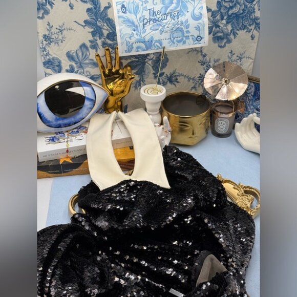 🆕 BRONX & BANCO 🧿 NWOT Wednesday Black Sequin Halterneck Mini Dress Sz L US 8 - Picture 13 of 15